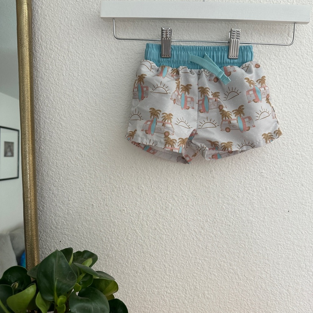 Caden Lane Kids Swim Trunks - White and Blue